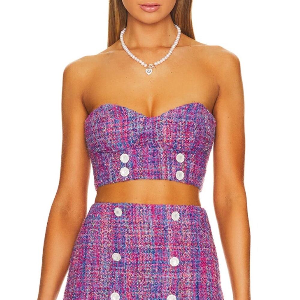 Revolve Assignment Marseille Tweed Bustier Top Pink